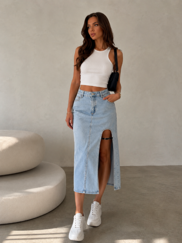 Spódnica jeansowa midi Denim Slit Light Blue