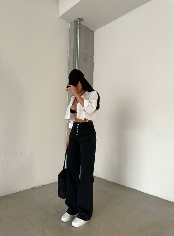 Jeansy Wide Leg High Waist Black Eclipse