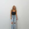 SPODNIE WIDE LEG DESTROYED ICE BLUE